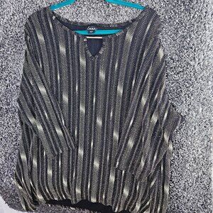 Simply Emma Sweater Women 3X Black White Gold Striped Knit V-Neck Keyhole